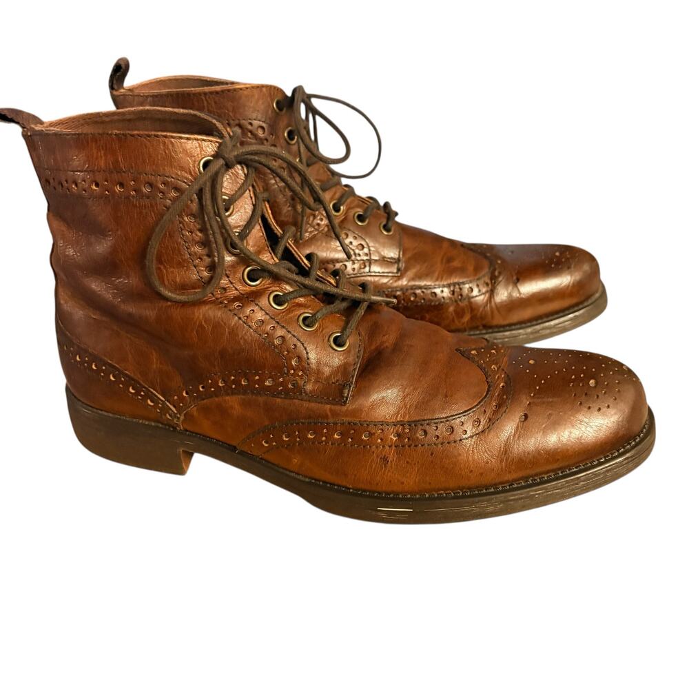 Aston Grey Men's Brown Leather Wingtip Brogue Lace-Up Ankle Boots sz 10 - Picture 7 of 10